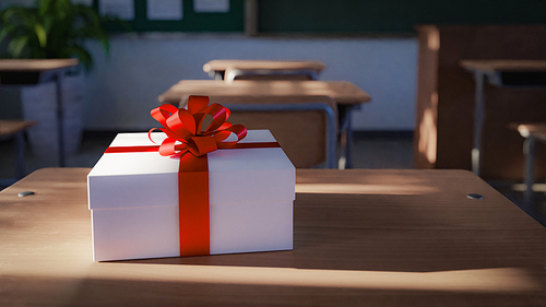 선물상자와 학교 교실 배경