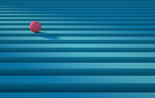 Geometric pink sphere rolling over a blue stripe. Abstract background concept. 3d render