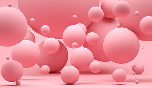 Abstract background with pink spheres with different sizes. Modern background design. 3d render