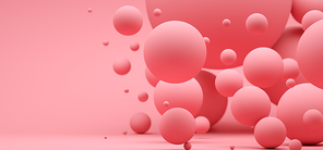 3D Illustration. Abstract background with pink spheres with different sizes. Modern background design.