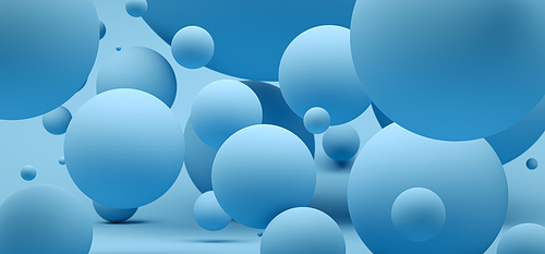 3D Illustration. Light blue spheres with different sizes on isolated background. Modern abstract background design.