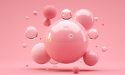 3D Illustration. Shiny balls with different size on pink color background. Abstract background concept.