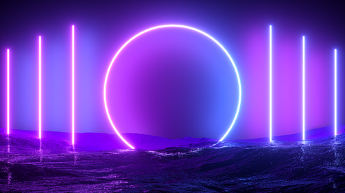 Scifi neon abstract background. 3d render.