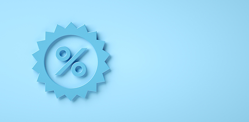 Percentage icon on blue background with copy space. Sales concept. 3d render