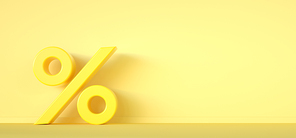Percentage icon on yellow background with copy space. Sales concept. 3d render