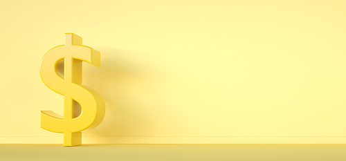 Dollar sign. Money concept 3d render symbol on yellow background. Copy space