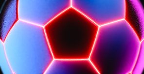 Soccer ball with neon futuristic lights close up. Perfect for background or banner. 3d render