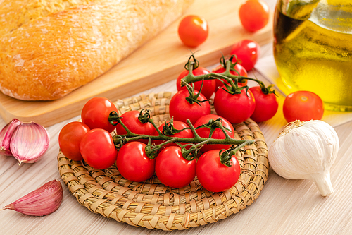 Mediterranean food bread oil olive and tomato