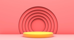 Podium for product presentation with yellow circles, 3d render background