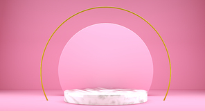 Mock up geometric shape podium for product design, 3d rendering, pink color