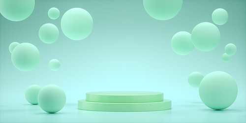 floating spheres 3d rendering empty space for product design show aqua color