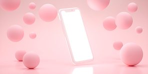 Mobile 3d rendering stage display background mockup pink