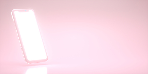 Pink smartphone mock up 3d rendering with copy space