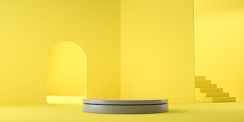 Color of the 2021 year. Abstract yellow and grey empty geometric 3d render