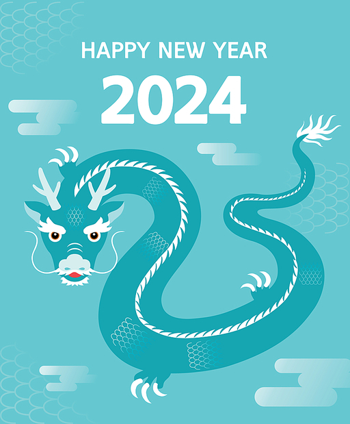 청룡이 있는 2024년 새해인사 일러스트