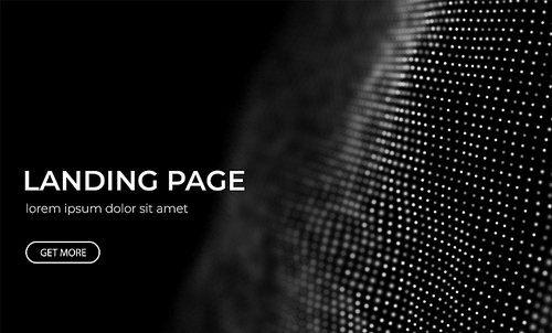 Abstract landing page background with white particles. Flow wave with dot landscape. Digital data structure. Future mesh or sound grid. Pattern point visualization. Technology vector illustration.