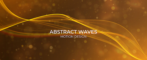 Golden abstract wave. Magic line design. Flow curve motion element. Neon gradient wavy illiustration.
