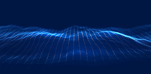Abstract blue and white particle background. Flow wave with dot landscape. Digital data structure. Future mesh or sound grid. Pattern point visualization. Technology vector illustration.