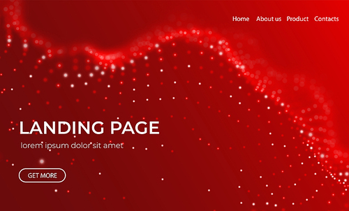 Wave of red particles. Abstract landing page technology background. Sound mesh pattern or grid landscape. Digital data structure consist dot elements. Future vector illustration.