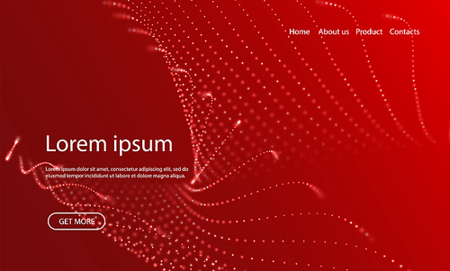 Abstract landing page background with red particles. Flow wave with dot landscape. Digital data structure. Future mesh or sound grid. Pattern point visualization. Technology vector illustration.