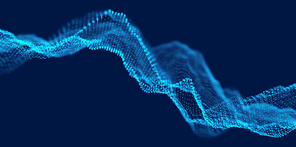 Dynamic blue dot landscape. Abstract digital wave background. Network data structure. Point grid visualization. Technology vector illustration.