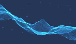 Blue particle wave background. Abstract dynamic mesh. Big data technology. Vector grid illustration.