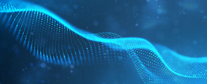 Abstract blue particle background. Flow wave with dot landscape. Digital data structure. Future mesh or sound grid. Pattern point visualization. Technology vector illustration.