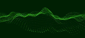 Abstract green particle background. Flow wave with dot landscape. Digital data structure. Future mesh or sound grid. Pattern point visualization. Technology vector illustration.