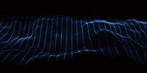 Abstract blue particle background. Flow wave with dot landscape. Digital data structure. Future mesh or sound grid. Pattern point visualization.