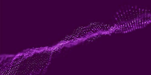 Abstract purple particle background. Flow wave with dot landscape. Digital data structure. Future mesh or sound grid. Pattern point visualization. Technology vector illustration.