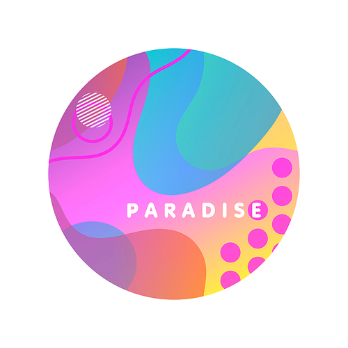 Unique artistic design card - paradise with gradient background,shapes and geometric elements in memphis style.Bright summer poster perfect for prints,flyers,banners,invitations,special offer and more.