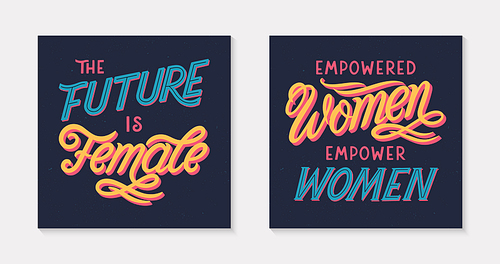 Set of girl power
vector illustrations, print for t shirts,posters,cards and banners.Stylish lettering compositions.Feminism quote and woman motivational slogans.Women's movement concepts