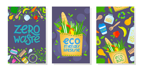 Bundle of zero waste vector illustrations and pattern.Healthy lifestyle principals.Perfect for prints,flyers,banners,eco posters,typography design,social media.Live green, go to zero waste.