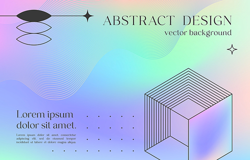 Vector mesh gradient background with wireframe geometric shapes and copy space for text.Abstract illustration in y2k aesthetic.Pastel colors.Trendy minimalist design for banners,social media,covers.