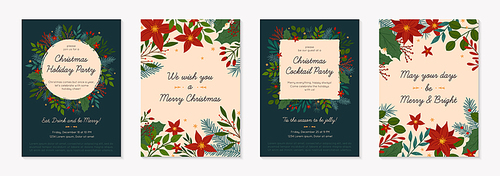 Bundle of Christmas and Happy New Year greetings and party invitations templates.Modern vector layouts with traditional winter holiday symbols.Xmas trendy designs for banners; invitations; prints.