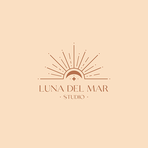 Premade vector bohemian logo design template with sun,moon and sunburst. Boho linear icon or symbol in trendy minimalist style.Modern celestial emblem.Branding design template.