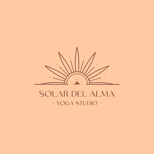 Vector bohemian logo design template with sun,star and sunburst.Boho linear icon or symbol in minimal style.Modern celestial emblem.Branding design template.Letters with Solar del Alma means Sun of the Soul