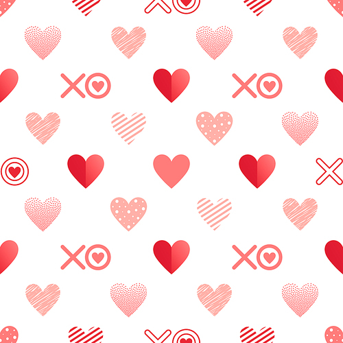 Seamless pattern with hearts, hugs and kisses.Romantic illustration perfect for design greeting cards, prints, flyers,cards,holiday invitations and more. Vector Valentines Day card.