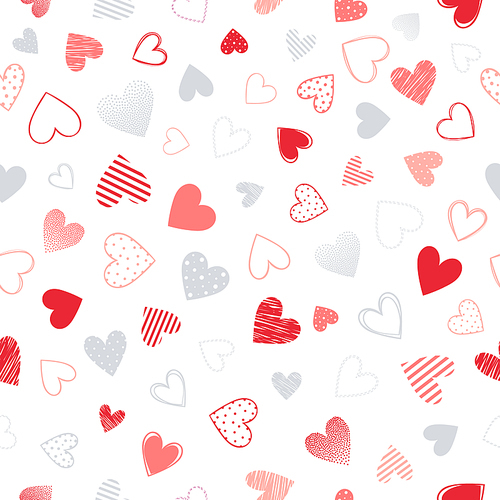 Seamless pattern with different hearts.Romantic  illustration perfect for design greeting cards, prints, flyers,cards,holiday invitations and more.Vector Valentines Day card.