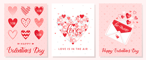 Set of creative Valentines Day cards.Hand drawn lettering with hearts,dots,hugs and kisses,love letter and arrows.Romantic illustrations perfect for prints,flyers,posters,holiday invitations and more.