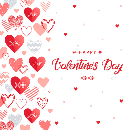 Happy Valentines Day - Hand painted lettering with different hearts and arrows.Romantic illustration perfect for design greeting cards, prints, flyers,posters,holiday invitations and more.Vector Valentines Day card.