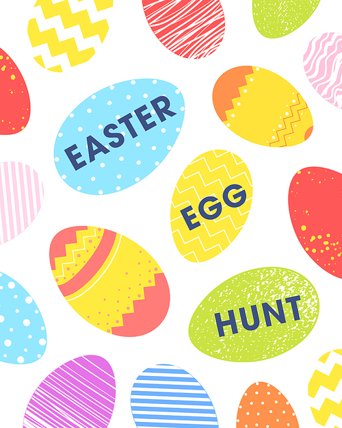 Easter typography.Colorful eggs with quote easter egg hunt. Seasons greetings card perfect for prints, flyers,banners,holiday invitations and more.Vector Easter illustration.