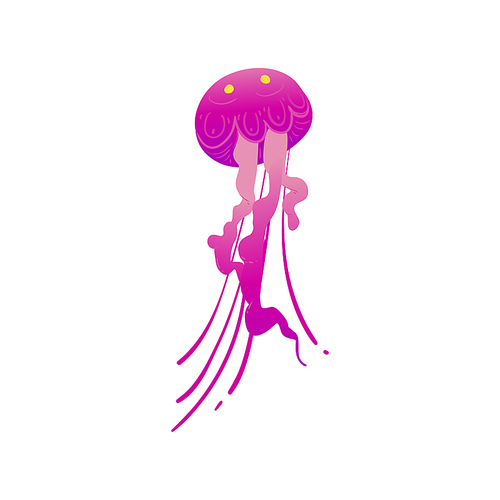 Wildlife aquatic element design the beautiful jellyfish swimming in the sea. Undersea dangerous creature, cartoon vector illustration isolated on white background.