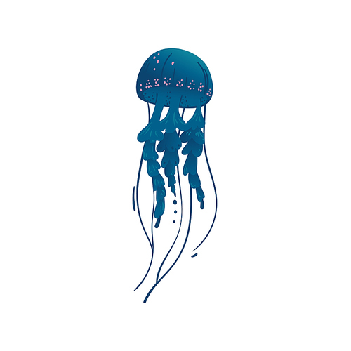 Beautiful blue marine wild animal jellyfish. Underwater animal blue jellyfish. Isolated flat vector illustration of a medusa with tentacles.