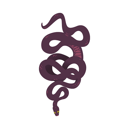 Black dangerous and poisonous snake, concept of reptiles and wild animals. Flat vector illustration and icon of a poisonous snake.