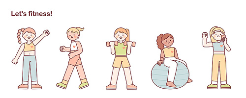 피트니스 운동하는 여성 캐릭터들 모음.