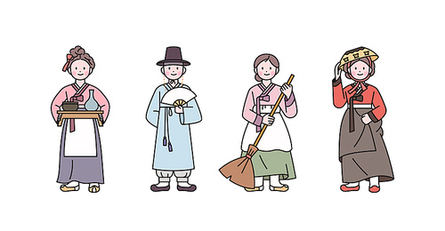 조선시대 다양한 직업들 캐릭터. 주모, 한량, 하인, 기생