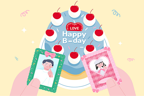 아이돌 예절샷 문화. 축하 케이크와 포토카드를 들고 있는 손.