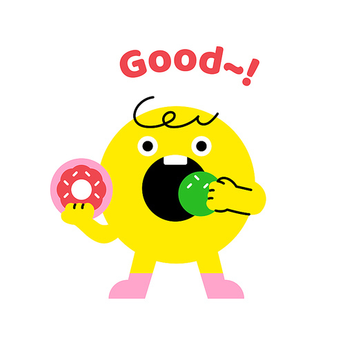 도넛을 먹고 있는 도넛도형 캐릭터