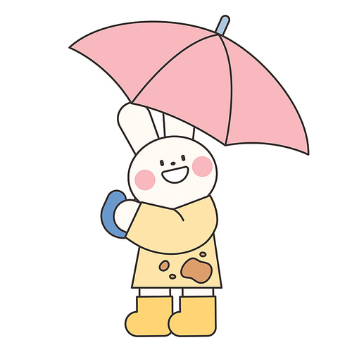 토끼가 우산을 들고 웃고 있다.